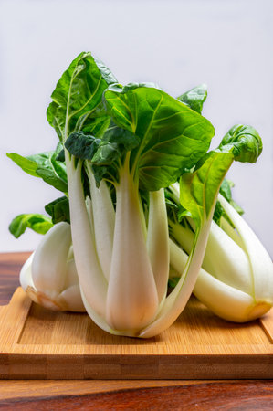 Young fresh organic white bok choy or bak choi Chinese cabbage ready to cookの写真素材