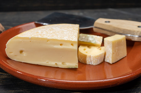 Cheese collection, French reblochon de savoie gratin cow milk cheese close upの写真素材