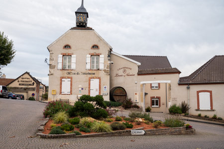 Beautiful French architecture and houses in Champagne sparkling wine making town Hautvillers, Champagne, Franceのeditorial素材