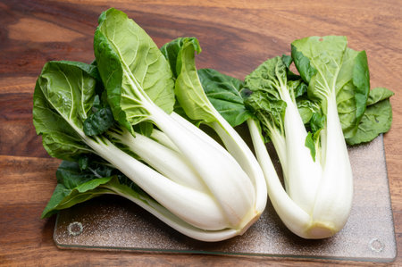 Young fresh organic white bok choy or bak choi Chinese cabbage ready to cookの写真素材