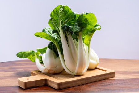 Young fresh organic white bok choy or bak choi Chinese cabbage ready to cookの写真素材