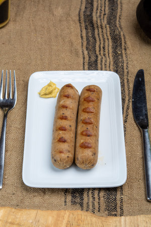 Tasty grilled vegan sausages made from vegetarian plant based soya beans imitation meat healthy foodの写真素材