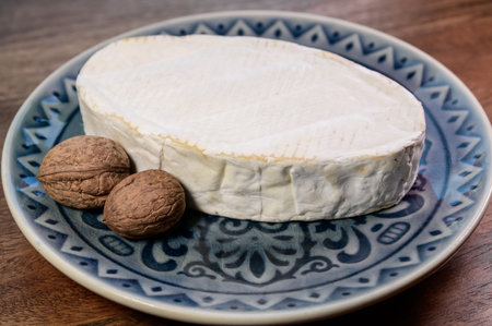 French white mold soft cow milk cheese Caprice des Dieux from Haute-Marne region, France, close upの写真素材