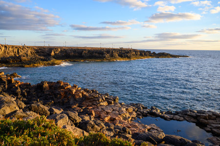 Winter sea and sun vacation in Caleta de Fuste touristic village on Fuerteventura, Canary islands,...