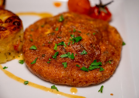 Vegetarian italian lunch with potato scone and egg frittata omelette