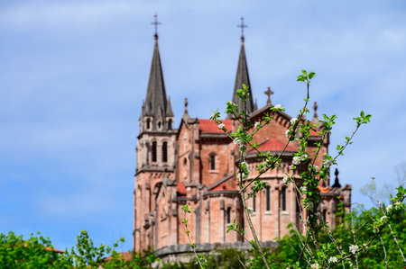 View on Basilica de Santa Maria la Real de Covadonga, Asturias, North of Spain, summerの写真素材