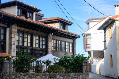 Vacation on Green coast of Asturias, views of Llanes touristic city with old harbour, North of Spain.のeditorial素材