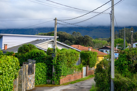 Vacation on Green coast of Asturias, views of Celorio village with sandy beaches, North of Spain.の写真素材