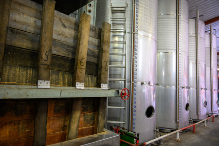 Press for making of Traditional natural Asturian cider made from fermented apples in wooden barrels...