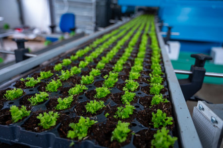 Cultivation of differenent indoor fern green plants in glasshouse in Westland, North Holland, Netherlands. flora industry,の写真素材