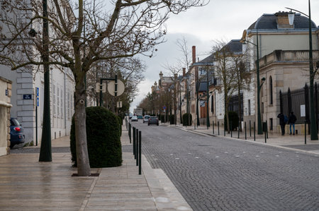 French architecture and houses in Champagne sparkling wine making town Epernay in winter, Champagne, Franceのeditorial素材