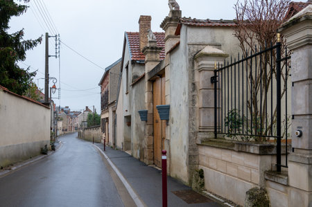 French architecture and houses near Champagne sparkling wine making town Reims in winter, Champagne, Franceのeditorial素材