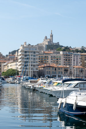 View on old port of Marseille and boats, France, tourists destinationの写真素材