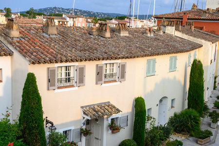 Colorful houses in Port Grimaud, village on Mediterranean sea with yacht harbour, Provence, summer...