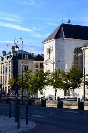 Medieval central part of Troyes old city with half-timbered houses and narrow streets, Champagne, France, tourist destinationのeditorial素材