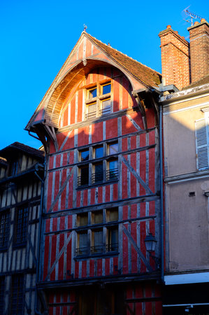 Medieval central part of Troyes old city with half-timbered houses and narrow streets, Champagne,...