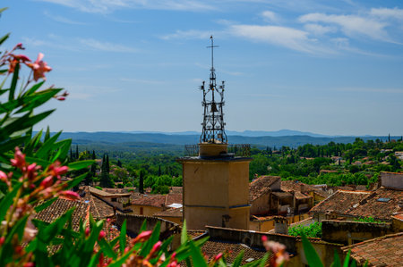 Travel destination, small ancient village Cotignac in Var, Provence, surrounded by vineyards and cliffs, and troglodytes housesのeditorial素材