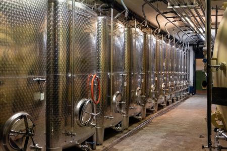 Traditional method of production of cremant sparkling wine in south part of Luxembourg country on...