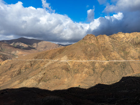 Canarian volcanic landscape and mountains on Fuerteventura island, Canary islands, winter vacation in Spainの写真素材