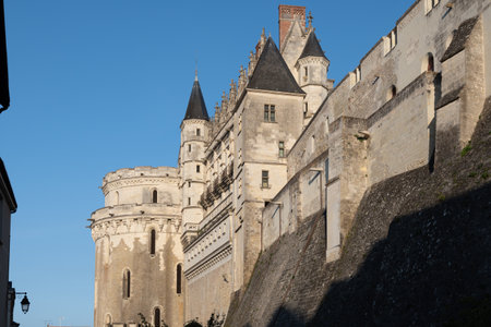 Walking on sunset in Amboise medieval town with royal castle located on Loire river, France