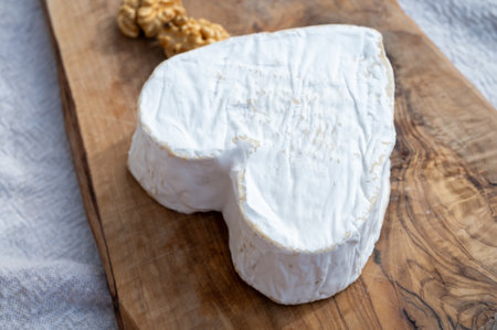 Cheese collection, French cheese from Normandy region, heart-shaped Neufchatel from farm shop close...
