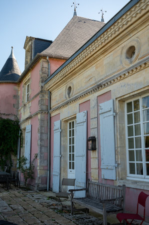 Views of typical wine domain or chateau in Haut-Medoc red wine making region, Pauillac village, Bordeaux, left bank of Gironde Estuary, Franceの写真素材