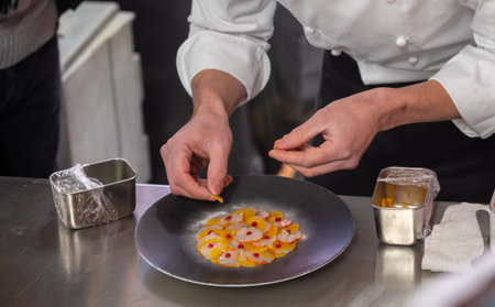 Cooking master class for visitors, great chefs high cuisine French restaurants, fine dining, winter festival, Avenue de Champagne, Epernay, Franceの写真素材