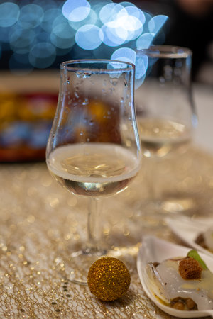 Degustation appetizers for visitors made by great chefs of haute cuisine French restaurants, winter festival, Avenue de Champagne, Epernay, Franceの写真素材