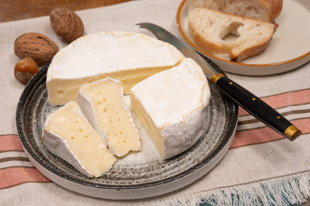 French soft Camembert cheese, original Camembert de Normandie with white moldの写真素材