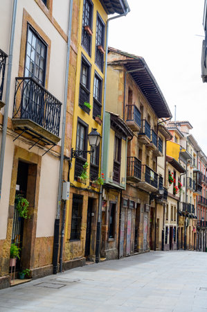 Walking of old streets in capital of Principality of Asturias, Oviedo, Spain.のeditorial素材