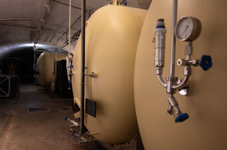 Traditional method of production of cremant sparkling wine in south part of Luxembourg country on bank of Moezel, also known as Mosel, Moselle or Musel river.のeditorial素材