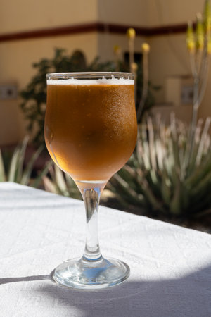 Lunch with cold beer in Spanish outdoor cafe, sunny dayの写真素材