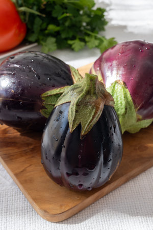 Raw young eggplants vegetables from organic vegetables farm on Fuerteventura island, Canary islands, Spainの写真素材
