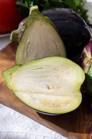 Raw young eggplants vegetables from organic vegetables farm on Fuerteventura island, Canary islands, Spainの写真素材