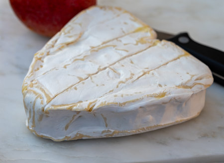 Cheese collection, French cheese from Normandy region, heart-shaped Neufchatel from farm shop close upの写真素材