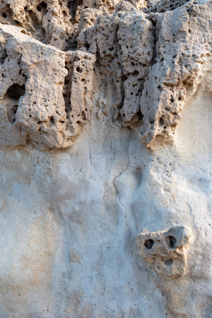 Oldest rocks of Canary Islands in cave network in town of Ajuy, north of Pajara, geological wonder consists of sedimentary substrates formed in deep ocean, Cretaceous periodの写真素材