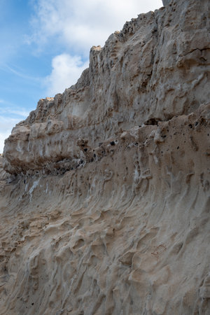 Oldest rocks of Canary Islands in cave network in town of Ajuy, north of Pajara, geological wonder consists of sedimentary substrates formed in deep ocean, Cretaceous periodの写真素材