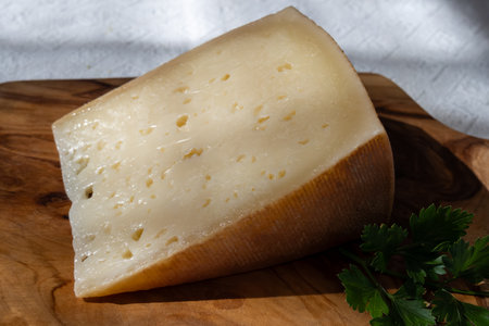 Spanish hard manchego, cow, sheep and goat cheese close upの写真素材