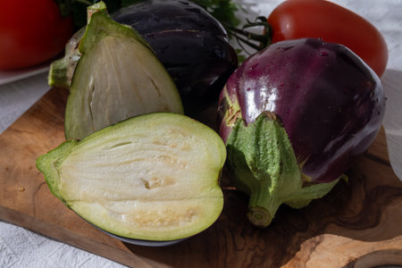Raw young eggplants vegetables from organic vegetables farm on Fuerteventura island, Canary islands, Spainの写真素材