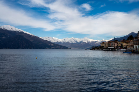 Tourist destination small medieval village of Bellagio with hilly narrow streets and luxurious villas, holiday destination on Lake Como, Italy in springの写真素材