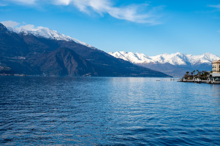 Tourist destination small medieval village of Bellagio with hilly narrow streets and luxurious villas, holiday destination on Lake Como, Italy in springの写真素材