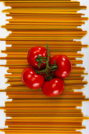 Food background, colorful dried pasta spaghetti, paralleled lines, wallpapers with stripes, restaurant wall decorationの写真素材