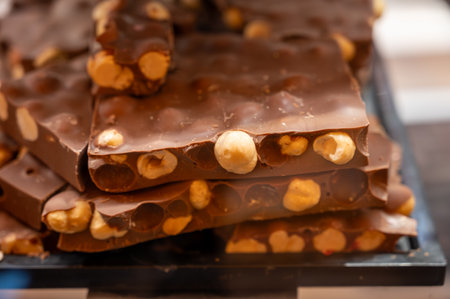 Milk chocolate with whole hazelnutsの写真素材