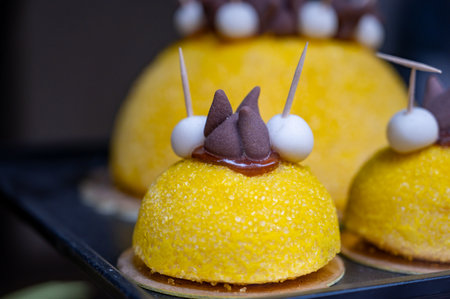 Polenta e Osei di Bergamo Alta, most renowned sweet specialty of Bergamo's cuisine, made from sponge cake, chocolate, butter, hazelnut creams and rumの写真素材