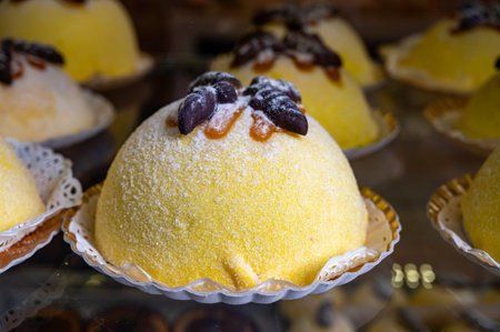 Polenta e Osei di Bergamo Alta, most renowned sweet specialty of Bergamo's cuisine, made from sponge cake, chocolate, butter, hazelnut creams and rumの写真素材
