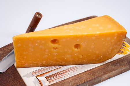 Cheese collection, Dutch very old 1000 days ripe hard cheeses made from cow milk in the Netherlands close upの写真素材