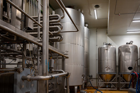 Fresh fruits and berries processing equipment on farm, sorting, making juice, jams, juice...