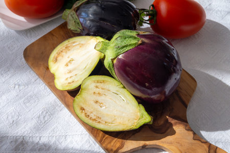 Raw young eggplants vegetables from organic vegetables farm on Fuerteventura island, Canary islands, Spainの写真素材
