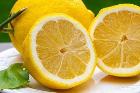 Fresh ripe organic yellow Italian lemons from Sorrento, new harvestの写真素材