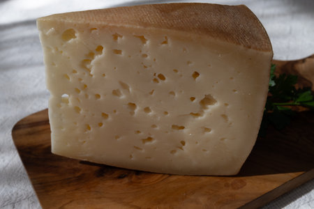 Spanish hard manchego, cow, sheep and goat cheese close upの写真素材